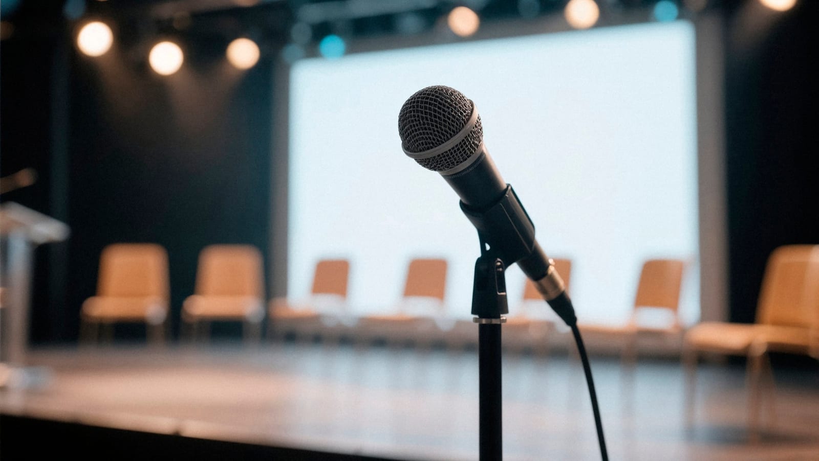 Microfono su un palco pronto per una presentazione